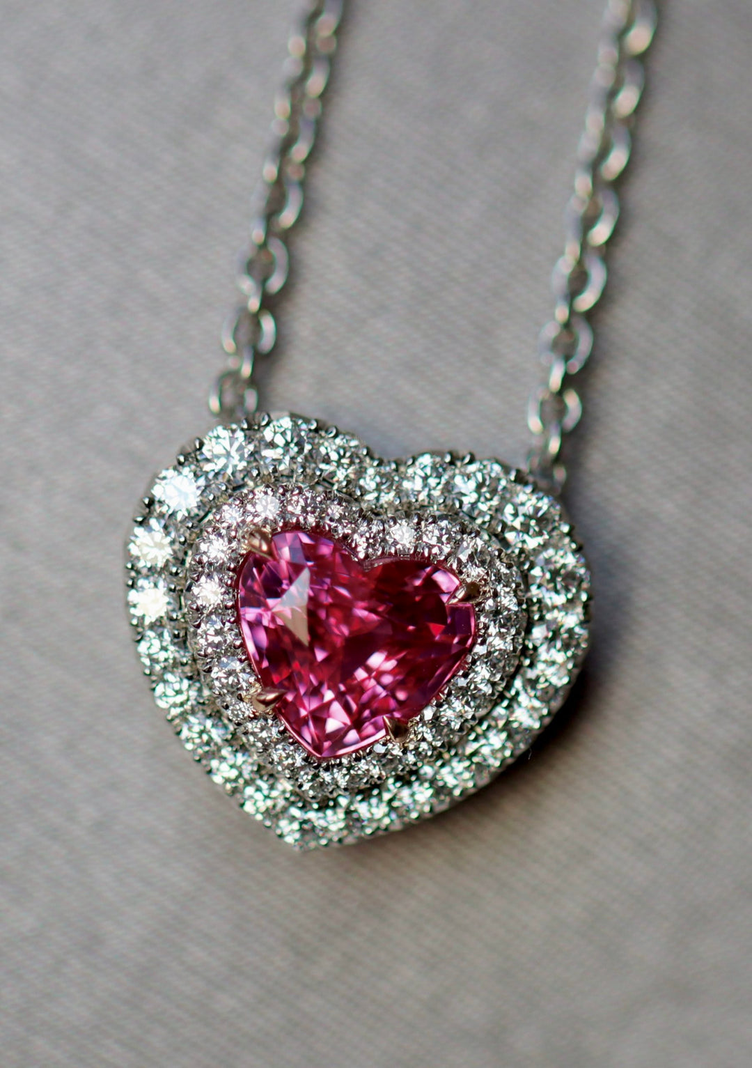 ROSE PINK CZ HALO HEART PENDANT - 925 SILVER