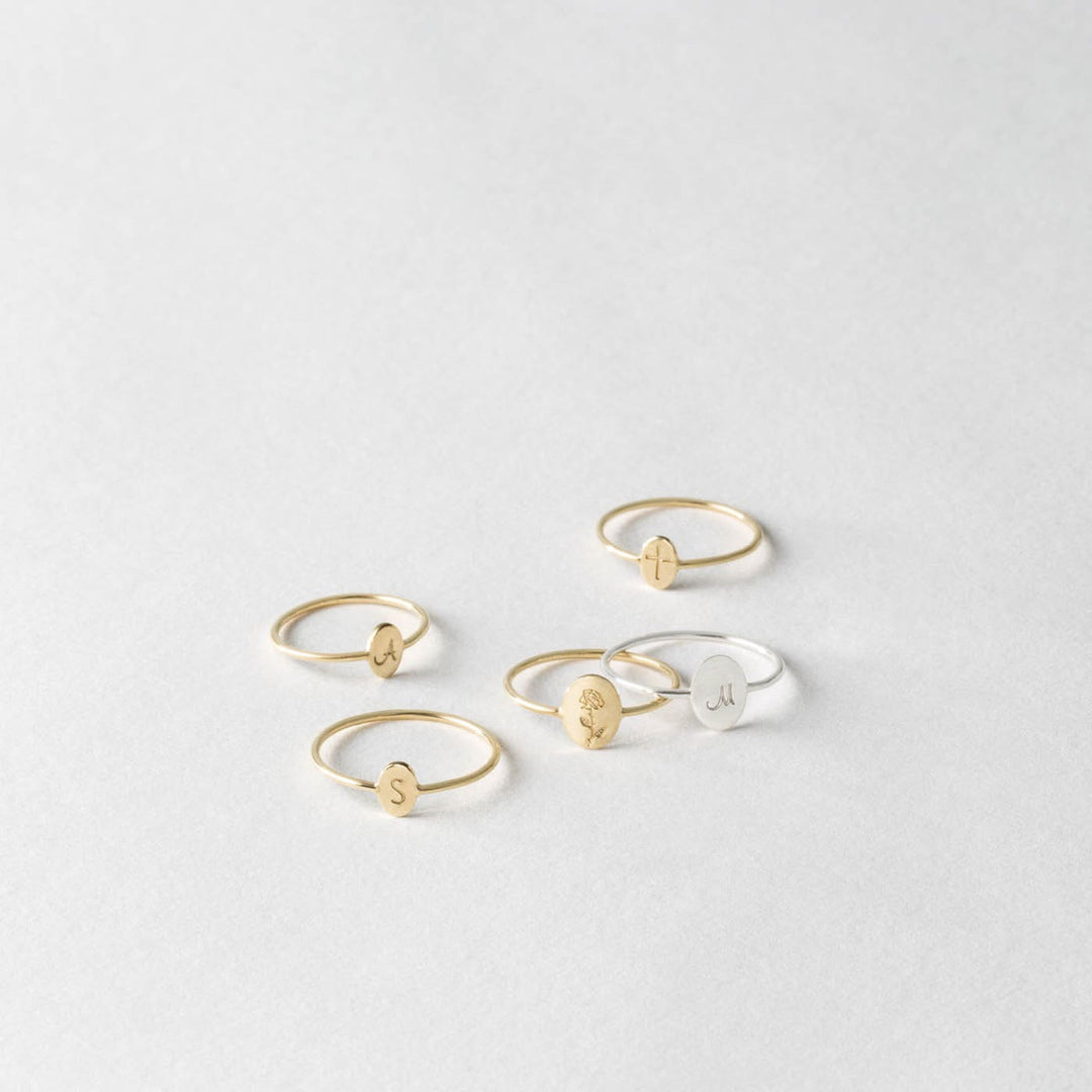 Dainty Cute Oval intial Ring