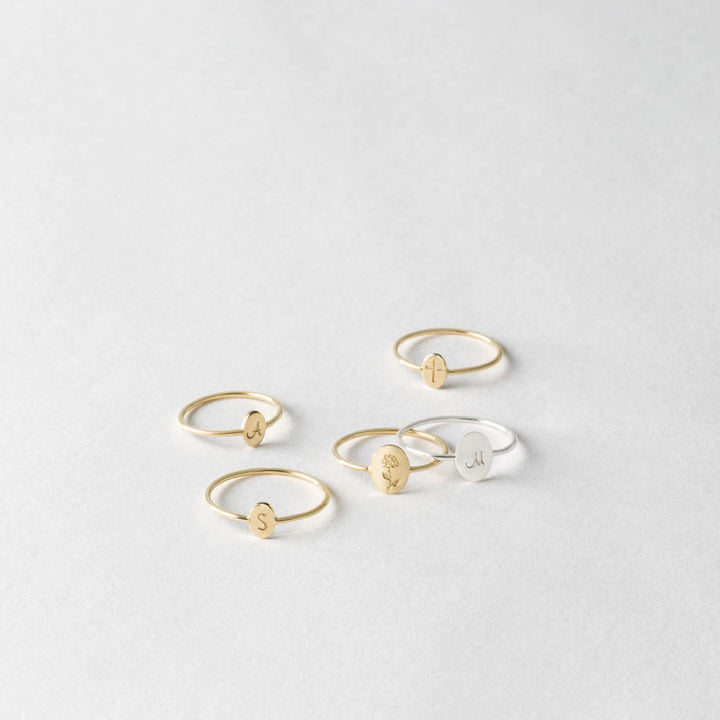 Dainty Cute Oval intial Ring