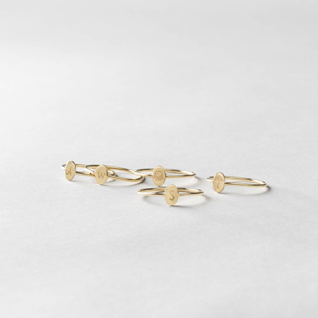 Dainty Cute Oval intial Ring