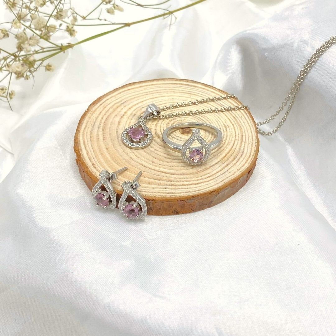 NATURAL PINK SAPPHIRE SET - PURE SILVER - SENSATION Pakistan