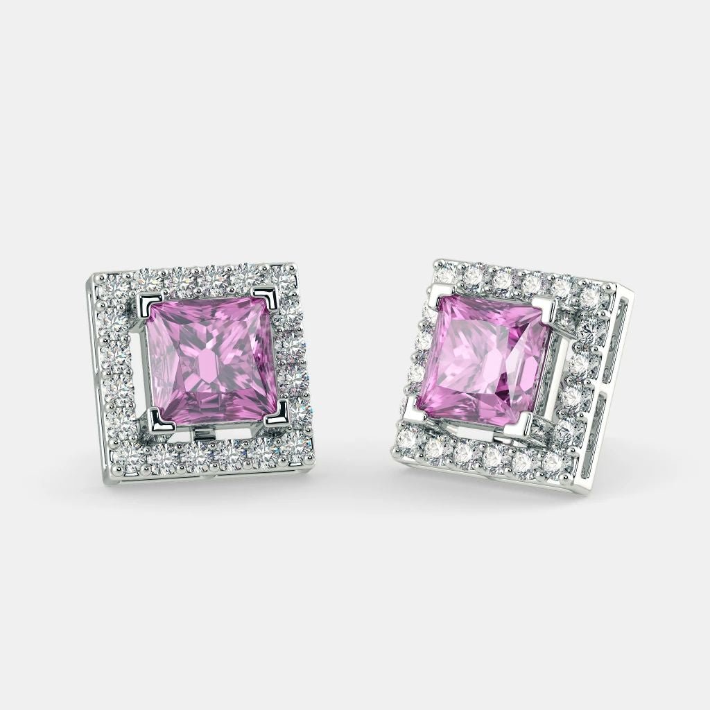 SERENA PINK SAPPHIRE STUDS - 925 SILVER - SENSATION Pakistan