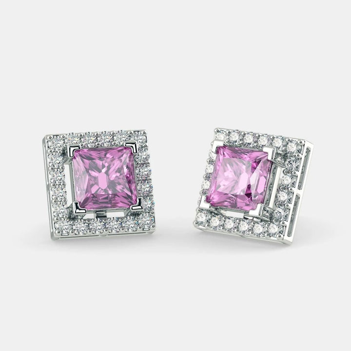 SERENA PINK SAPPHIRE STUDS - 925 SILVER - SENSATION Pakistan